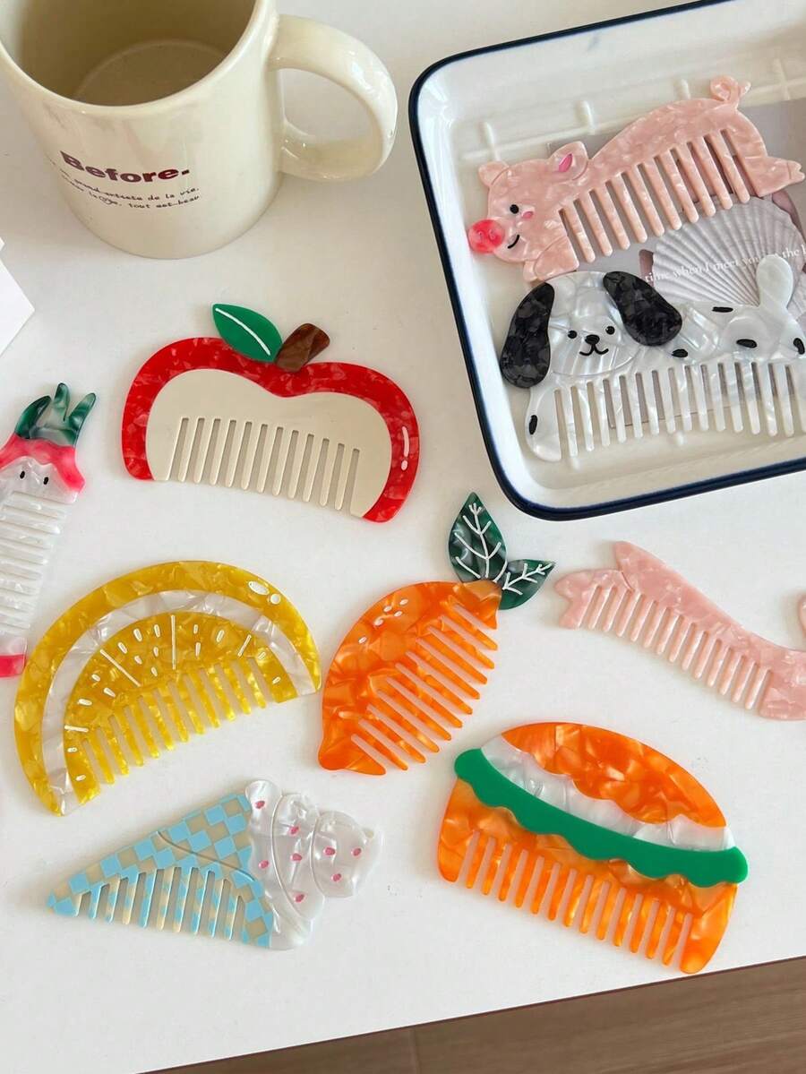 新款独特设计水果造型发梳，趣味冰淇淋汉堡梳，可爱彩色发梳，女士美发造型套装，理发沙龙美容旅行必备，美发工具及发饰