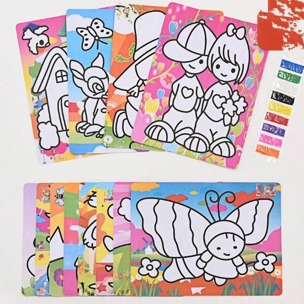 1pc Children's Sand Painting DIY Craft Set With Colorful Background, 9 Colors Sand Included - Perfect Gift For Birthday, Holiday, Christmas, Halloween
