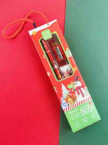 1 Set Christmas Stationery Set, Pencil, Eraser, Sharpener, Ruler, Pencil Case, 5pcs Student Supplies, Suitable For Back To School