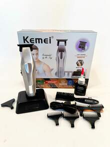 Kemei New Electric Hair Clipper Metal Body Professional Hair Trimmer For Men Barber Use 9000RPM High Speed Clipper With Charging Base Salon 0mm Zero Gapped Carving Clipper Sculpting Hair Trimmer T-Blade Beard Trimming Gift For Men Birthday - Silver - View 7