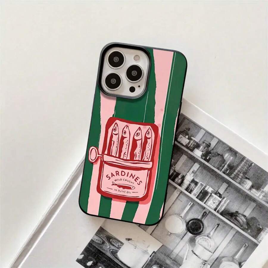 Fundas y carcasas protectoras con diseño de lata de pescado roja y orificios grandes, compatibles con phone 16 Pro Max, 16, 15 Pro, 14, 14 Plus/14 Pro Max, 13, 13 Pro, 12 Pro y 11/11 Pro. Regalos para cumpleaños y fiestas - Negro - Ver 1