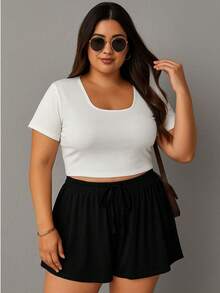 Women's Plus Size Shorts, Summer Style, Light And Loose - 黑色 - 查看 4