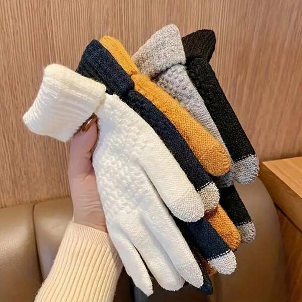 1 Pair Of Winter Touch Screen Gloves - Fingerless Gloves, Suitable For Both Men And Women To Wear, Cute Fleece Thickened Double-Layer Cycling Cold-Proof Touch Screen Fleece Knitted Warm Pineapple Gloves, Suitable For Outdoor Activities In Cold Weather And Smartphone Use, Machine Washable, Multiple Colors Available, Winter Gloves, Soft Material
