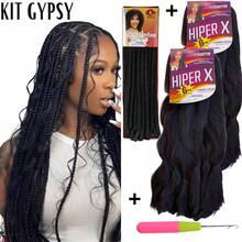 Kit 2 Jumbo Hyper X Hair + Nina Softex And Needle Braids Box Braids Curls Crochet Braids - MARRÓN OSCURO #2+Aguja - Ver 2