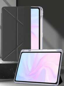 1个透明亚克力Y型折叠平面保护壳，黑色，多角度折叠支架，内置笔槽，高透明亚克力后壳防刮防弯折，磁吸式自动休眠/唤醒智能省电，翻盖式保护壳带笔槽，兼容iPad Mini 6/Mini 7/9.7/10.2/10.5/Air 4/Air 5/10th/10.9/Pro 11/Air 11(M2)/Air 13(M2)/Pro 11(M4)/Pro 13(M4) 2024 12.9英寸 - 黑色 - 查看 3