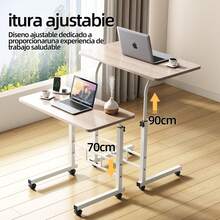 Escritorio Portátil, Mesa para Laptop, 60x40 cm, Mesa Auxiliar con Ruedas para Sala y Dormitorio,Escritorio para Computadora Portátil, Ideal para Sofá, Dormitorio u Oficina en Casa - Beis - Ver 3