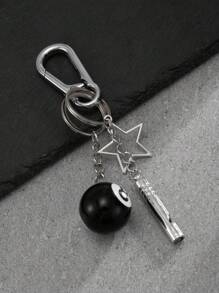 1pc Vintage Asymmetrical Dice Billiard Black 8 Ball Keychain, Personalized Design Phone Charm, Bag Pendant