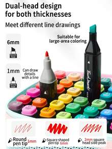 1pc 60 Colors Dual-Tip Permanent Marker Pens, Oil-Based Art Supplies For Students, Anime Design, Drawing, Painting, Suitable For Elementary School, Children, Preschool