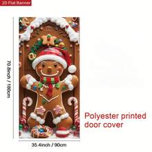 2D Door Banner, 1pc, Christmas Gingerbread For Man Cookie Candy Door Banner, Family And Kitchen Decorative Curtain Flag, Wall Window Hanging Ornament, Party Carnival Decoration Banner, Durable Polyester Material, 70.8x35.4 Inches, Indoor/Outdoor Use