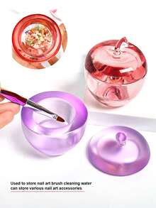 高品质哑光苹果形水晶杯，美甲用品带盖，苹果形哑光水晶杯，水晶杯，摄影道具，液体容器，美甲刷清洁器 - 彩色 - 查看 7