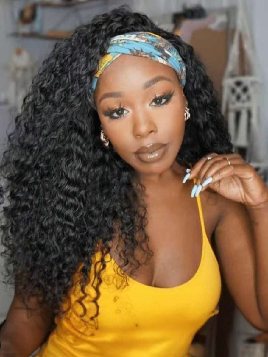 Headband Wig Human Hair Deep Wave 34 Inch Human Hair Headband Wig Glueless Curly Hair Human Hair Wigs None Lace Front Wigs Human Hair For Women Human Hair Natural Color - Natural Black - 查看 1