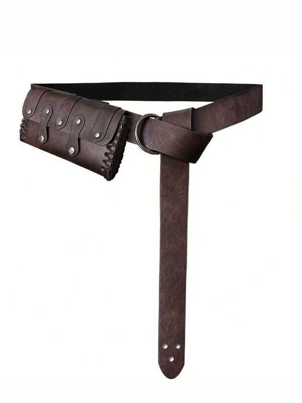 2 PIEZAS Bolsa de cinturón vintage con anillo en O - Bolsa de cosplay medieval y renacentista, con detalles de remaches, tejido no textil, accesorio de Halloween, bolsa de cinturón portátil para la Feria del Renacimiento