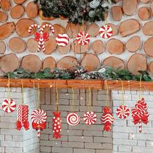 12pcs/24pcs/36pcs Christmas Candy Cane Ornaments - Red Wooden Hanging Decorations, Candy Cane, Lollipop, Mint Candy Pendants, Suitable For Christmas Tree, New Year Party, Home Decor. 12 Styles In Different Shapes Like Candy House, Lollipop, Mint Candy, Candy House Etc. These Lovely Candy Hanging Ornaments In Vibrant Red And White Colors Will Add More Christmas Atmosphere And Bring Joy And Happiness To Your Home Christmas Decorations Room Decor Winter