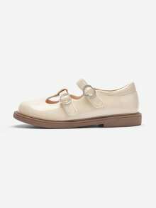Balabala Girls Patent Leather Mary Janes 2025 Spring/Autumn Dress Shoes With Hook And Loop - Off-white - View 2