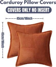 2 Packs Throw Pillow Covers Corduroy,Decorative Lumbar Pillow Covers, JOMWEN Soft Boho Striped Cushion Covers Couch Bed Sofa Livingroom (Rust, 45 X 45)