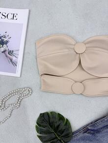 ELLIE Women's Strapless Crop Top With Button Details - 杏色 - 查看 3