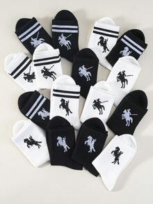 5双,1双,男女通用,小马,绅士骑马,马球元素,马球步行印花中筒袜,泡泡袜,蕾丝袜,泡泡蕾丝袜,流苏袜,婴儿必需品 - 黑色 - 查看 11