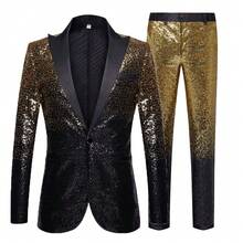 Men's Shiny Gradient Suit Set, 2 Pieces Stage Performance Outfit, Nightclub Sparkling Set - Gold - View 2