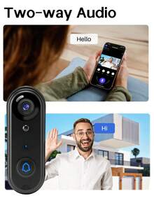 1080P Wireless Video Doorbell Camera With Indoor Chime, 2.4Ghz WiFi, HD Live Video, Two Way Audio, Night Vision, Human Detection, Free Cloud Storage And SD Card Storage,Instand Alert, Easy To Install, Weather Resistance, Outdoor/Indoor Security - 黑色 - 查看 4