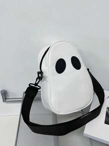 1 件 PU 拉链可爱鬼魂单肩斜挎包，满足存放纸巾、钥匙、化妆品等物品的需求，肩带可调节，适合日常使用，理想的节日礼物