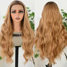 13X4 Free Part Black Green Highlights Body Wave Lace Front Wigs Pre Plucked Soft Long Wavy Hair Wigs Heat Resistant Wave Wigs Glueless Christmas Wig Long Wavy Synthetic Lace Front Wigs For Women Perfect For Daily Wear & Parties - Tóc vàng ombre - Xem 5
