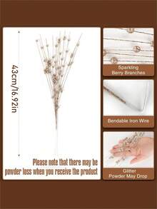 12-Pack Artificial Glitter Berry Stem Ornaments, Decorative Bead Sticks, Glittery Twigs, Picks, Branches For Christmas Tree, Small Vase, Holiday, Wedding, Party (17 Inches, Champagne)