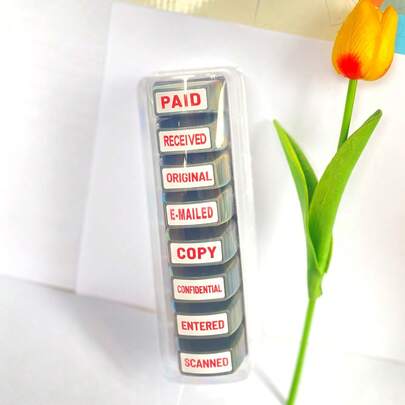 8pcs/Set English Financial & Trade Rubber Stamps - COPY, PAID, ORIGINAL, E-MAILED, ENTERED, Photosensitive Stamps, Suitable For Paid, Sent, Copy, Scanned, Confidential, Office Supplies, Self-Inking, Providing Clear Impressions, Versatile Appearance, Suitable For Various Office Tasks