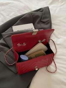 Fashion Solid Color Quilted Square Chain Shoulder Bag, Multifunctional Evening Clutch, Lightweight New Handbag & Wallet, Suitable For Daily Commute Crossbody, Ideal Choice For Office Workers, Casual Coin Purse - Red - View 10