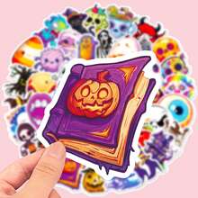50pcs Matte Halloween Cartoon Ghost & Wizard Hat Stickers, Suitable For Asymmetrical Shaped Phone Cases, Laptops, Water Bottles, Scrapbooks, Diaries - Multicolor - View 5