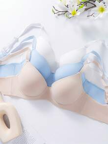 3PCS Women's Solids Underwire Bra Pushup Bras -No Padding, High Support And Anti-Sagging Adult