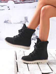 Women's Pink Comfortable Warm Fashionable Casual Mid-Tube Imitation Fur Outdoor Indoor Commuting Christmas Winter Snow Boots - màu đen - Xem 3