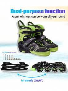 FREE STAR FREE STAR 1 Set Multifunctional Roller Skates For Teenagers & Adults, High-End Soft Surface Inline Skates + Ice Skates, Adjustable Wheels For Inline & Ice Skating, Colorful Flashing PU Wheels For Beginners, Suitable For Outdoor Sports All Seasons, Unisex