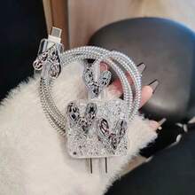 闪光心形保护壳适用于 Apple 18W/20W 原装充电器适配器，软壳 - 銀色 - 查看 2