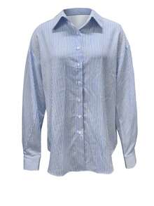 女士时尚休闲衬衫，适合所有季节 - 藍色 - 查看 4