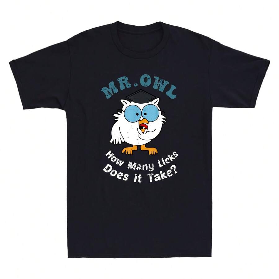 Sr. Coruja Quantas Licks Leva Amante Coruja Engraçado Meme Vintage 's T-Shirt- - 黑色2 - 查看 1