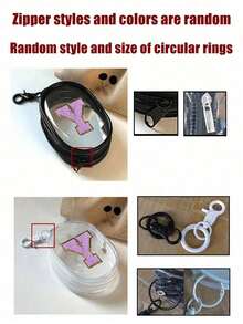 Portable Mini Transparent Zipper Storage Bag, Purple Towel Fabric Embroidered Letter A-Z, Compact Multi-Purpose Storage Bag, Earphone & Charger Storage Box With Keychain, Transparent Travel Accessories, Exquisite And Compact, Suitable For Storing Small Items, Cable Storage Bag, Bracelet Pouch - White - View 11