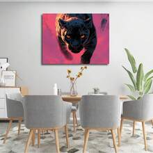 1pc Panther Canvas Wall Art Jungle Animal Painting Modern Abstract Wall Decor Pink And Black Prints Posters Wildlife Artwork For Living Room Bedroom Office Wall Pictures - 彩色 - 查看 4