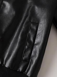 Tween Boys' Fashion Casual Autumn/Winter New Thermal Lined Long Sleeve PU Leather Jacket, Big Kids Spring/Autumn/Winter Vintage Embroidered Patch Outerwear Coat