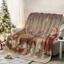 1pc Christmas Santa Claus, Snowman, Reindeer Gift Box Fleece Blanket, Super Soft Flannel Suitable For Bedroom, Living Room, Sofa And Office, Great For Travel And Gifting, Christmas