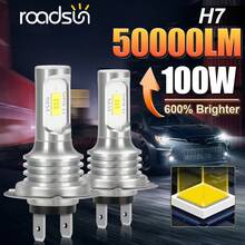 2 个 ROADSUN H4 H7 H11 9005/HB3 9006/HB4 超亮 6000K 雾灯灯泡，无需电池即可轻松安装，铝合金散热系统，使用寿命 >50,000 小时