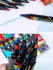 1pc 12 Colors/8 Colors Whiteboard Marker Pens, Large Capacity Refillable, Broad & Round Tip, For Teachers, Students, Drawing Boards, Writing