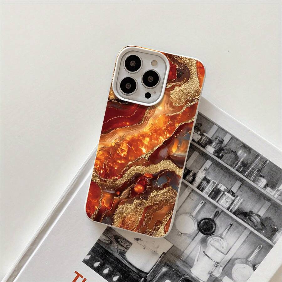 Fundas y protectores para teléfono con diseño de arena movediza roja con orificios grandes y patrón dorado. Compatibles con phone 16 Pro Max, 16, 15 Pro, 14, 14 Plus/14 Pro Max, 13, 13 Pro, 12 Pro, 11/11 Pro. Regalos para cumpleaños y fiestas - Blanco - Ver 1
