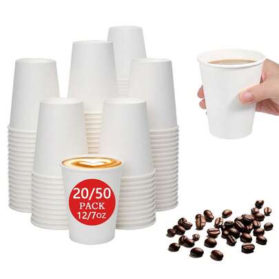 20/50pcs 12/7 Oz Paper Cups,Hot Paper Coffee Cups,Cold Beverage Drinking Cup,Leak-Proof Disposable White Paper Cups,Ideal For Milk Tea And Coffee,Picnic, Travel, Events,Bathroom And Mouthwash Trial Cup,Party,Birthday,Hot Liquid, Chocolate, Juice, Hot Beverage Drinkings,Cafes, Bistros, Office,Family