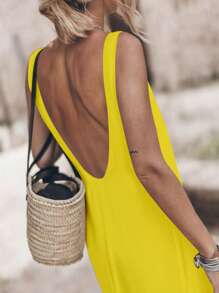 VIBEWAVE 2025 New European & American Style Sexy Backless Slit Strap Dress, Loose Beach Cover Up For Summer