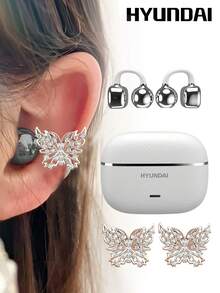 HYUNDAI HY-C03 Fashionable Bluetooth Earphones With Butterfly Earphone Accessory Clip, Open-Ear Style, Long Battery Life, Low Latency, Surround Sound, High-Quality Music, Gaming, Calls, Noise Cancellation, Wireless Sports Earphones, No Piercing Needed, Stylish Earring Accessory, Gift For Women - Multicolor + Rose Gold Butterfly Earrings - View 4
