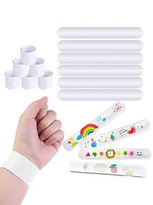 48pcs- White DIY Clap Bracelet, Halloween, Christmas Party Small Gifts, DIY Craft Project Clap Bracelet, Birthday Party, Handmade Project Clap Wristband, Game Activity Painting Craft Project - White - View 2