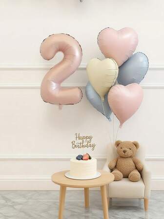 6 个 40 英寸浅粉色数字铝箔气球，浅粉色和浅蓝色心形铝箔气球，混合颜色，无需电源，适用于生日、周年纪念日、新年、感恩节、独立日、圣诞节派对装饰和摄影道具