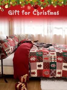 2/3-teiliges Weihnachtsbaum Rot & Grün Karomuster Flanell Bettbezug Set, geeignet als Weihnachtsgeschenk für Mädchen, Jungen und Studenten, Einzelbett/Vollbett/Queensize/Kingsize - Verschiedenfarbig - Übersicht 6