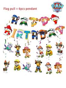 Paw Patrol Themed Cute Puppy Spiral Hanging Pennant Garland, Letter Banner Bunting Decoration Set, Suitable For Party, Christmas, Birthday And Other Celebrations - Multicolor - View 3