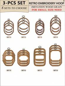 3 peças Mini Bastidores de Ponto Cruz em Estilo Vintage com Textura de Madeira Sintética Marrom, Molduras para Bordado, Argolas para Pendurar Apanhador de Sonhos, Feitos de ABS e PVC Duráveis, Com Ganchos de Metal para Decoração de Casa, Halloween, Natal, Chaveiros, Bolsas, Mesas, Carros - Castanho - Ver 1